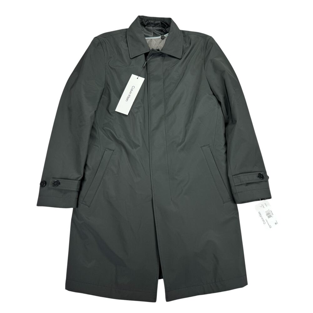 Calvin Klein Mens Solid Regular Fit Lined Overcoat Black 36S
